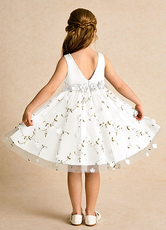 Azazie Starri Blumenmädchenkleider Ballkleid Mit Perlen Matte Satin Kleid Elfenbein Weiß image2