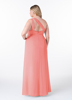 Azazie Maive Bridesmaid Dresses Coral Sheath Pleated Ruffle Chiffon Dress image8