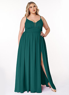 Azazie Rayna Bridesmaid Dresses Peacock A-Line V-Neck Pleated Chiffon Dress image7