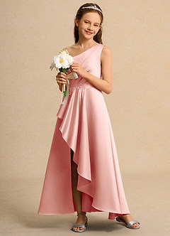 Azazie Taffy Junior Formal vestidos de niña de las flores Vestido de Rosetón de Satin Mate de Corte En A con Encaje image4