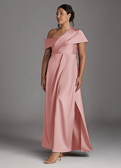 Azazie Milton Mère de la mariée Robes Robe Trapèze en Satin extensible Plissée Rose Poudré image11