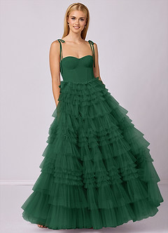 Barbie ♥ Azazie Abiti da Damigella Abito A-Line in Tulle Scollo a Cuore Verde Scuro image4
