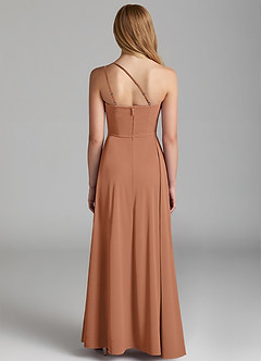 Azazie Maron Junior Bronzer A-Line Pleated Stretch Satin Dress image4