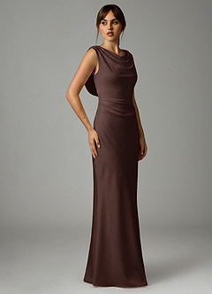 Azazie Kieryn Bridesmaid Dresses Ganache Mermaid Pleated Stretch Satin Dress image4