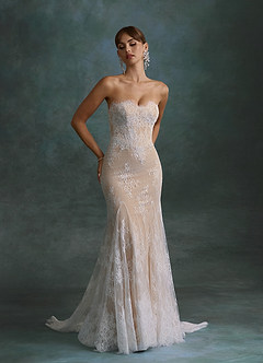 Azazie Dawna Wedding Dresses Diamond White Nude Mermaid Strapless Lace Dress image6
