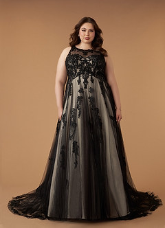 Azazie Melrose Wedding Dresses Black Champagne A-Line Sweetheart Lace Tulle Dress image10