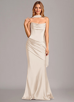 Azazie Pelagia Bridesmaid Dresses White Alabaster Mermaid Corset Stretch Satin Convertible Dress image3