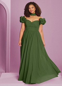 Barbie ♥ Azazie Bridesmaid Dresses Olive A-Line Off the Shoulder Chiffon Convertible Dress image6