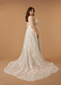 Azazie Arabelle Wedding Dresses Diamond White Nude A-Line V-Neck Lace Tulle Dress image9