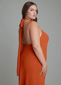Azazie Velli Robes de demoiselle d'honneur Robe Sirène en Mousseline de soie Col haut Orange Brûlée image14