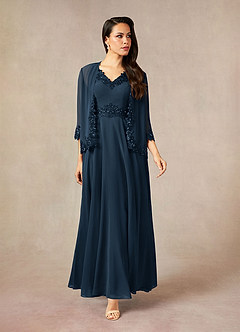 Azazie Devana Abiti per la Madre della Sposa Abito A-Line in Chiffon Paillettes Marino Scuro image1