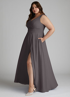 Azazie Karina Bridesmaid Dresses Steel Grey A-Line Pleated Chiffon Dress image8