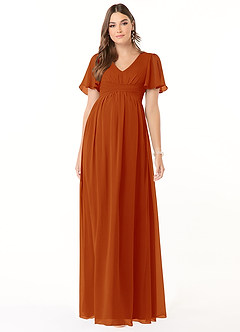 Azazie Verna Brautjungfernkleider für Schwangere A-Linie V-Hals Gerüscht Chiffon Bodenlänge Kleid image1