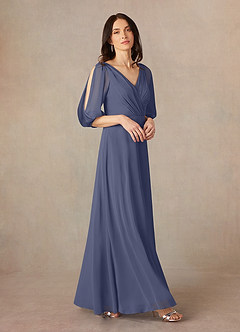 Azazie Bronwyn Mother of the Bride Dresses Stormy A-Line V-Neck Ruched Chiffon Dress image1