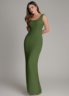 Azazie Hadley Bridesmaid Dresses Olive Mermaid Pleated Chiffon Dress image3