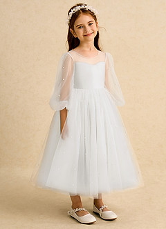 Azazie Trudy Flower Girl Dresses Ivory Ball-Gown Sweetheart Neckline Tulle Dress image1