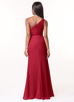 Azazie Liza Bridesmaid Dresses Scarlet Mermaid One Shoulder Chiffon Dress image2