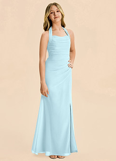 Azazie Destiny Junior Cloud Blue Sheath Ruched Chiffon Dress image5