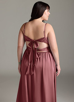 Azazie Zeya Bridesmaid Dresses Amethyst A-Line Pleated Stretch Satin Dress image23