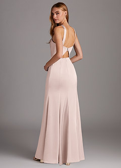 Azazie Elana Robes de demoiselle d'honneur Robe Fourreau en Satin extensible Fente Latérale Rose Pâle image4