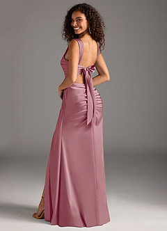 Azazie Jesaphine Bridesmaid Dresses Vintage Mauve Sheath Bow Stretch Satin Dress image2