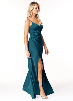 Azazie Marchella Robes de demoiselle d'honneur Robe Trapèze en Satin extensible Corset Bleu Encre image5