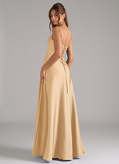 Azazie Valentine Robes de demoiselle d'honneur Robe Trapèze en Satin extensible Corset Or image2