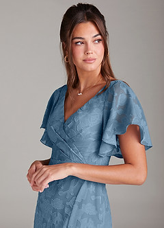 Azazie Ambrosia Bridesmaid Dresses Steel Blue A-Line Pleated Floral Burnout Dress image6