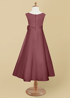 Azazie Lindy vestidos de niña de las flores Vestido de Rosa Del Desierto de Satin Mate de Acampanado con Plisado image11