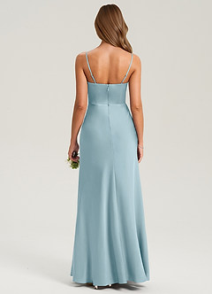 Azazie Lidia Bridesmaid Dresses Moody Blue Mermaid Side Slit Stretch Satin Dress image2