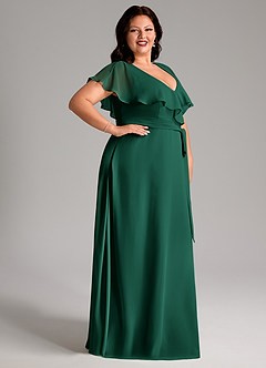 Azazie Lainey Bridesmaid Dresses Emerald A-Line with Pockets Chiffon Dress image12