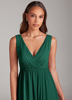 Azazie Tanicia Bridesmaid Dresses Emerald A-Line Pleated Chiffon Dress image5