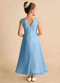 Azazie Edelweiss Blumenmädchenkleider A-Linie Plissee Chiffon Kleid Stahlblau image6