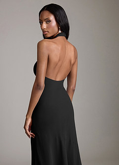 Azazie Lorena Vestidos de damas de honor Vestido de Negro de Gasa de Corte Sirena con Plisado image6