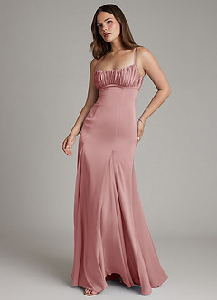 Azazie Avira Suknie dla druhen Syrena Satyna elastyczna Do ziemi Sukienka image1