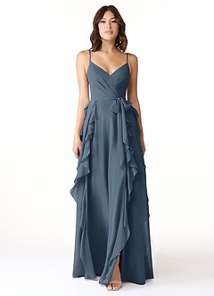 Azazie Peyton Bridesmaid Dresses Neptune A-Line Ruched Chiffon Dress image5
