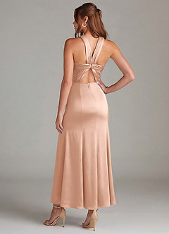 Azazie Rue Bridesmaid Dresses Rose Gold Mermaid Pleated Stretch Satin Dress image6