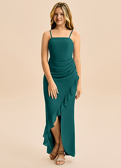 Azazie Buzzy Junior Robe Fourreau en Mousseline de soie Plissée Paon image4