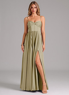 Azazie Tyla Bridesmaid Dresses Moss Green A-Line Sweetheart Neckline Stretch Satin Dress image1