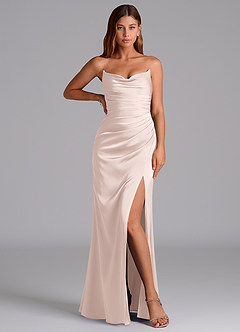Azazie Claudelle Bridesmaid Dresses Blushing Pink Mermaid Strapless Stretch Satin Dress image5
