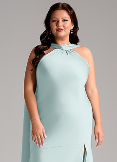 Azazie Kinsley Bridesmaid Dresses Mist Mermaid Side Slit Stretch Satin Dress image13