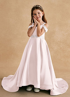 Azazie Jodi Flower Girl Dresses Blushing Pink A-Line Matte Satin Dress image5