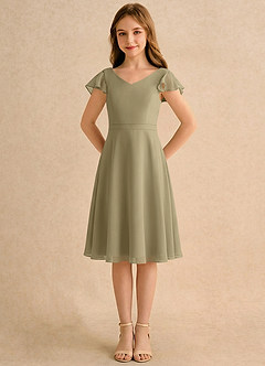 Azazie Narin Girls Formal Blumenmädchenkleider A-Linie mit ärmel Chiffon Kleid Moosgrün image5