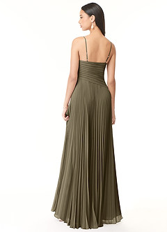 Azazie Vini Bridesmaid Dresses Willow Green A-Line V-Neck Pleated Chiffon Dress image2