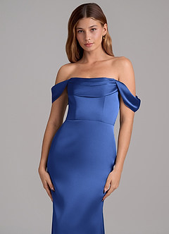Azazie Miley 신부 들러리 드레스 인어 오프 더 숄더 스트레치 새틴 바닥 길이 드레스 image2
