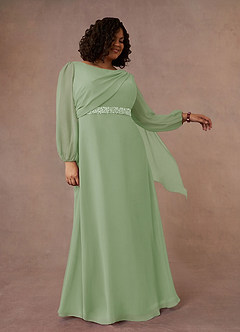 Azazie Priyanka Mother of the Bride Dresses Dusty Sage A-Line Boatneck Pleated Chiffon Dress image7