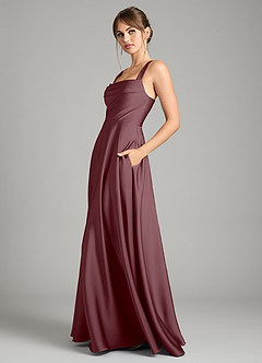 Azazie Shaude Bridesmaid Dresses Sangria A-Line Pleated Stretch Satin Dress image4