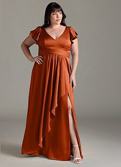 Azazie Omari Bridesmaid Dresses Burnt Orange A-Line Stretch Satin Dress image9