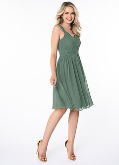 Azazie Angie Bridesmaid Dresses Eucalyptus A-Line Corset Chiffon Dress image4