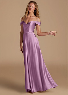 Azazie Jackalin Bridesmaid Dresses Wisteria A-Line Off the Shoulder Metallic Satin Convertible Dress image3